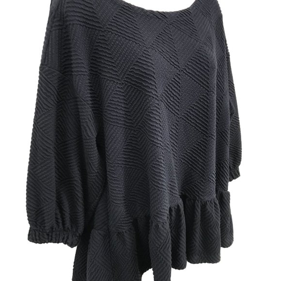 Maeve Womens Navy Blue Thick Embossed Peplum 3/4 Sleeve Scoop Neck Top Size M - Picture 2 of 9